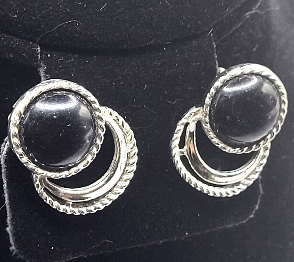 Sarah Cov Black Cabochon Clip On Earrings 1 in